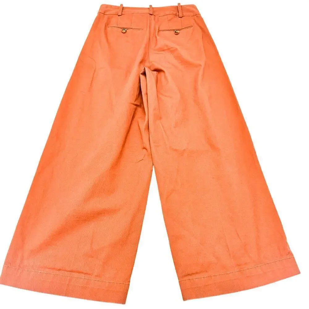 Madewell Orange Wide Leg Pleated Color Jean Denim Front Slack Pants Size 2 - Picture 3 of 8